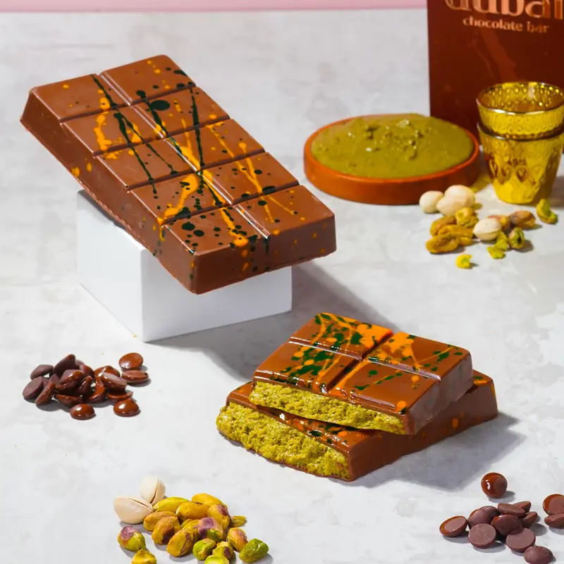 Dubai Chocolate Bar Pistachio BIG SIZE + Browbox Cheese + Snacktok Matcha 1