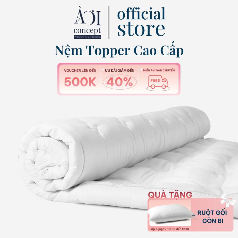 Nệm Topper Chân Bông Microfiber Cao Cấp Polyester AOICONCEPT Dày 5-10cm 1m2-2m2 Trải Giường Sàn Sập Đa Năng Ngủ Ngon Theo Tiêu Chuẩn Khách Sạn