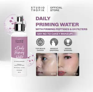 STUDIO TROPIK Daily Priming Water | Primer Face Mist Spray Rekomendasi MUA | Makeup Complexion | Semua jenis kulit | Dengan Peptide dan UV Filter | Finish Healthy skin