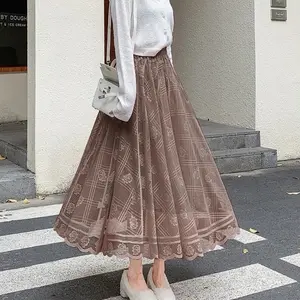 Rok Enrika Lace Elastic Waist Long Skirt TM 9744 original Three M bawahan wanita import model fashion muslim maksi big size besar maxi jepang korean kasual Casual Panjang