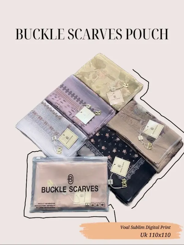 Hijab Buckle Scarves Pouch ( ISI 5 ) Segiempat Motif Printing Voal Muslim Kerudung 1