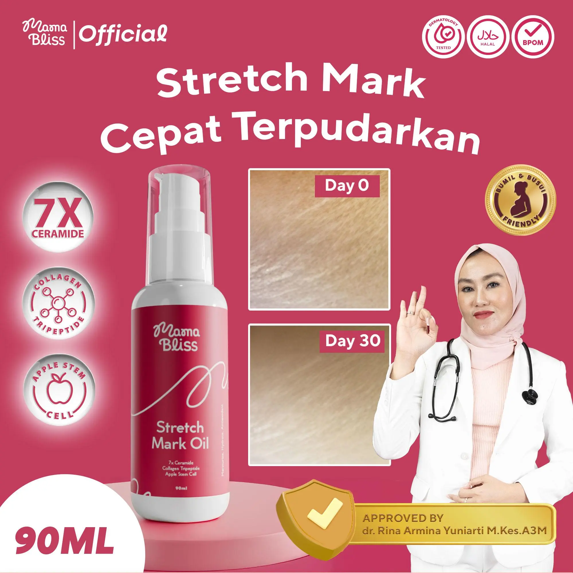 MamaBliss STRETCHMARK OIL 90ml [Flash Sale] -  Pudarkan Stretchmark Selulit Bekas Luka mengandung 7X Ceramide & Apple Stem Cell & Collagen Tripeptide