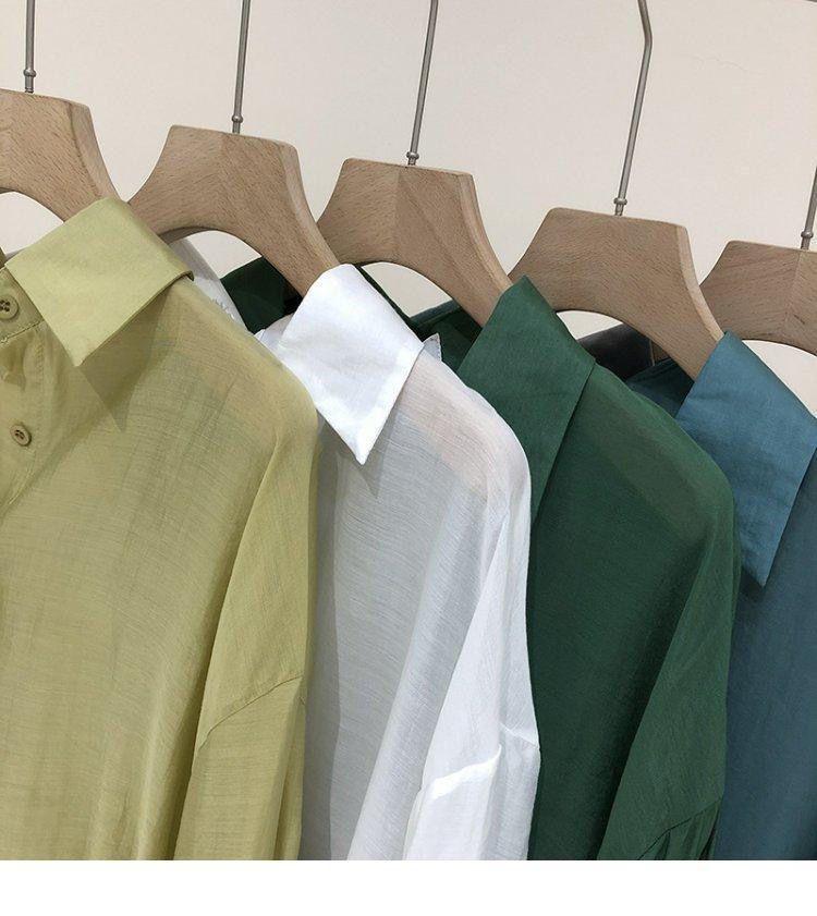 Product Introduction of Áo Sơ Mi Nữ Mùa Xuân Và Mùa Hè, Thiết Kế Mỏng, Thoáng Khí, Thích Hợp, Rộng Rãi, Giảm Béo, Áo Dài Tay Có Khe Hở Lưng Đa Năng 6