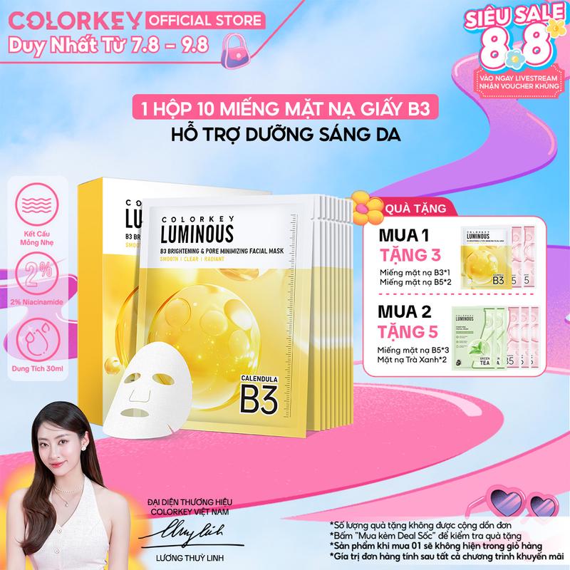 [NEW] 1 Hộp 10 Miếng Mặt Nạ Giấy COLORKEY LUMINOUS B3 Thế Hệ Mới, Hỗ Trợ Dưỡng Sáng Da Mịn Màng 30ml/miếng