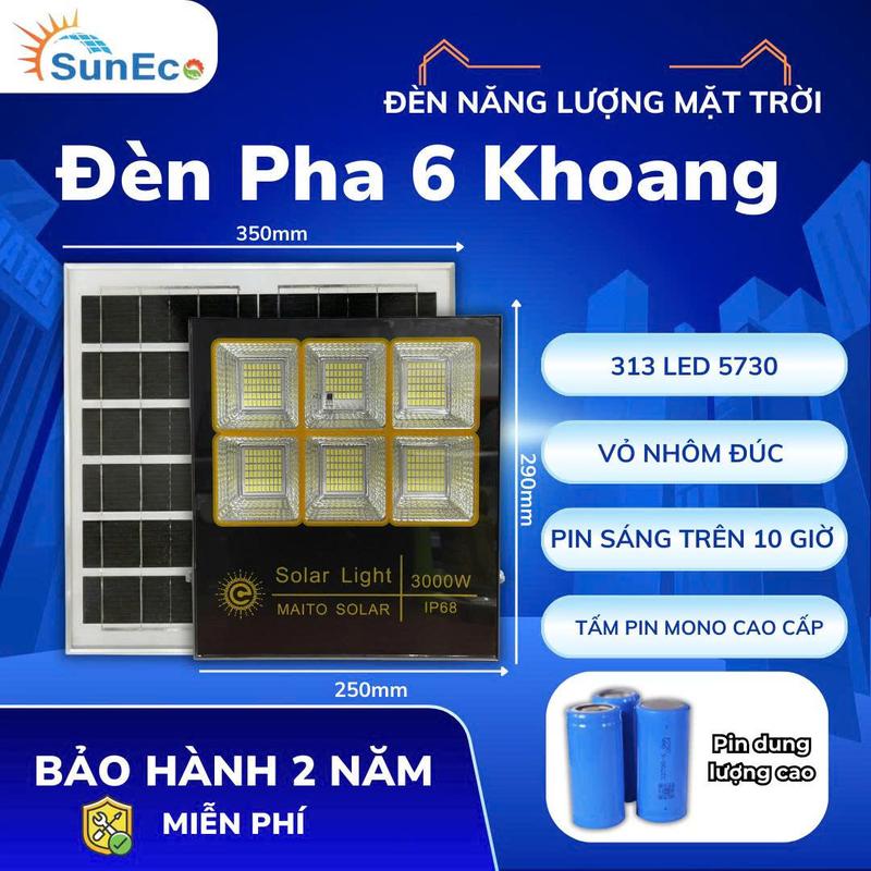 VỎ NHÔM Đèn Năng Lượng Mặt Trời 6 Khoang 3000W Sáng Trên 12 tiếng trở lên Tiếng Hàng Bảo Hành 12 Tháng Giá Tốt Chính Hãng