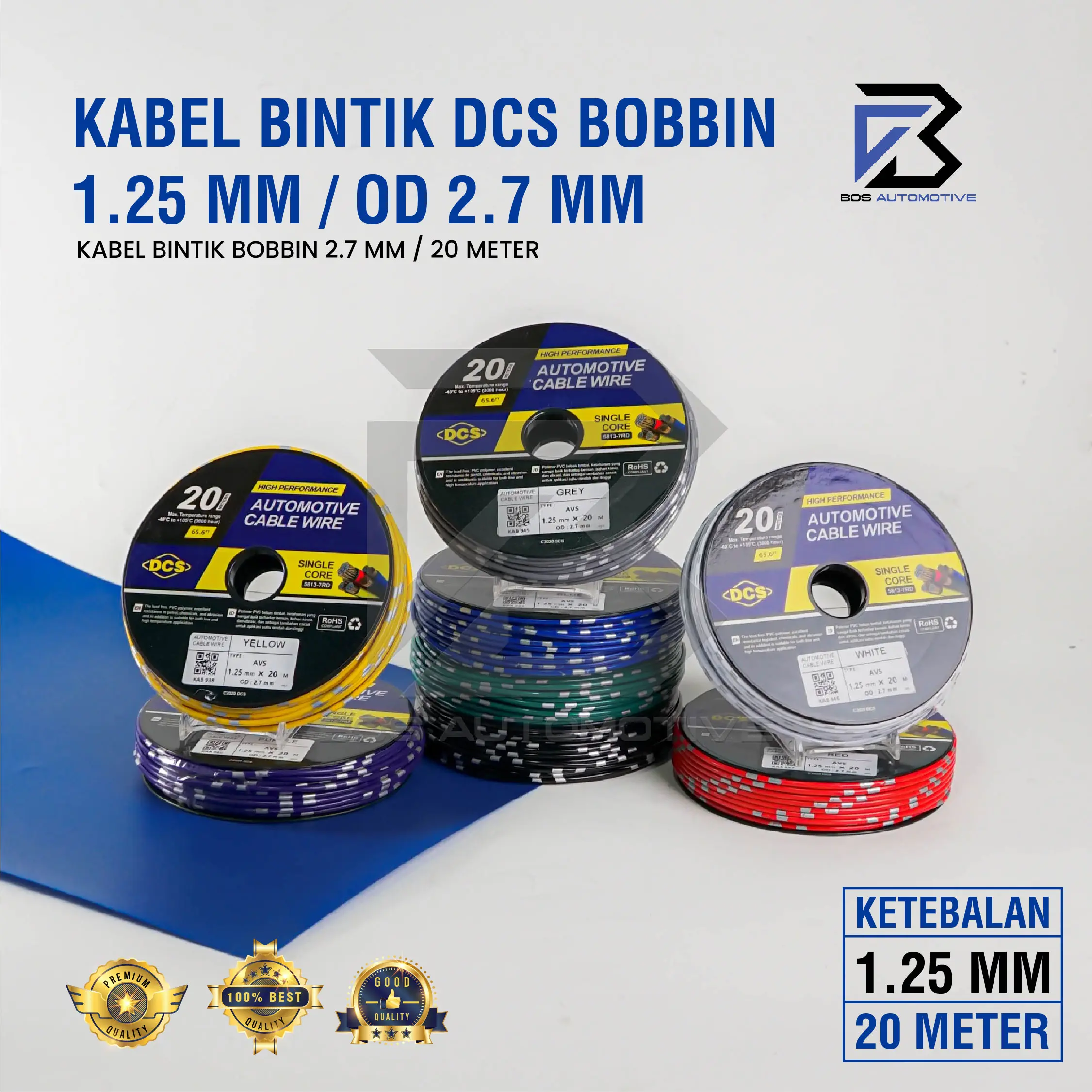 Kabel Bintik 1.25MM x 20M DCS Kabel Otomotif Body Mobil Motor Serabut Tembaga (BOBIN)