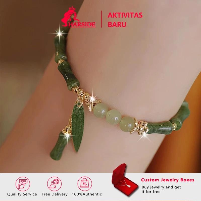 Harside Gelang Manik-manik Aesthetic Permata Giok Wanita Perhiasan Simple Mewah Simbul Keberuntungan Hadiah 1