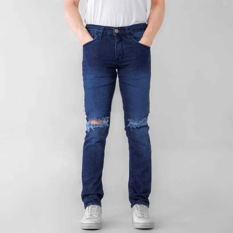 Celana jeans pria sobek abu grey slimfit stretch panjang cowok ripped celana denim dewasa robek skinny pensil korea style 5