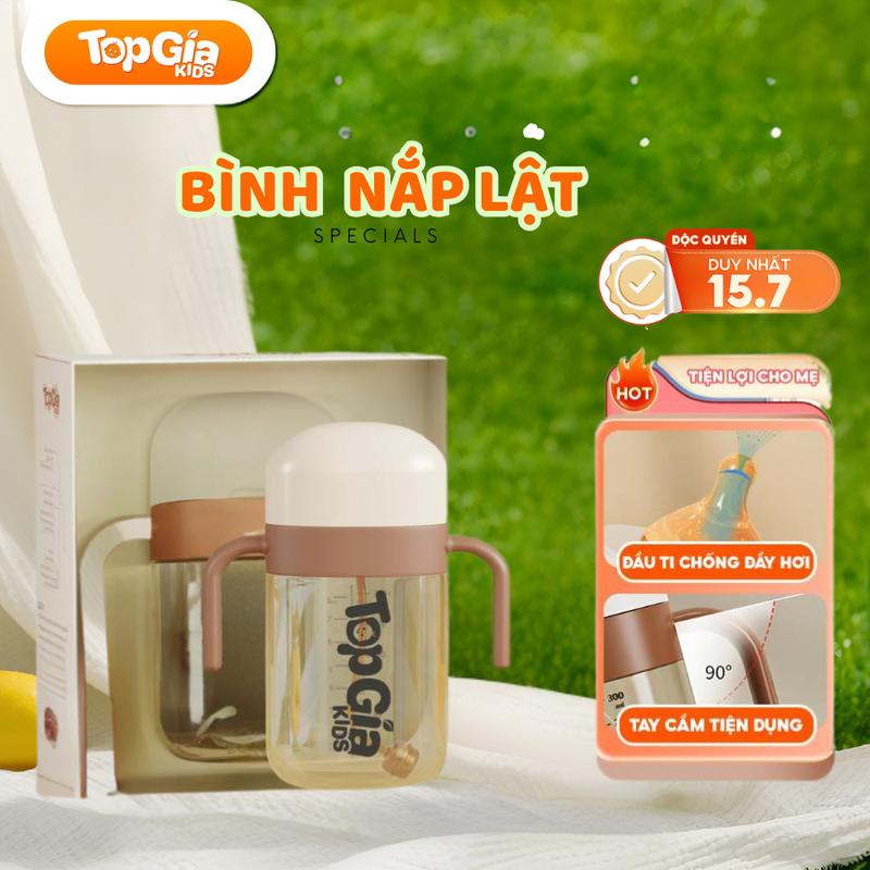 [MÀU NGẪU NHIÊN] Bình uống nước PPSU - phụ kiện máy hút sữa cao cấp có tay cầm cho bé nhà Topgiakids dung tích 240ml/300ml không chứa BPA, chống đầy hơi - Hàng chính hãng bình nước (TDN)