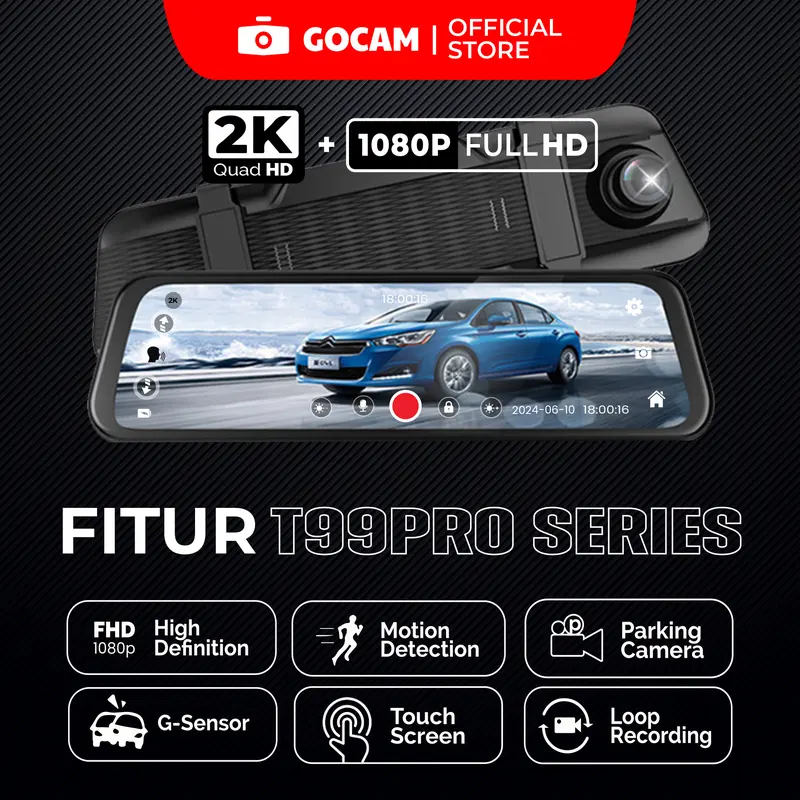 [COD] T99 PRO Dashcam Mobil 2K + 1080p Resolution 9.6 Inch Layar Sentuh Full Screen IPS Night Vision Dual Lens Perekaman Loop 24 jam Car Kabel 1