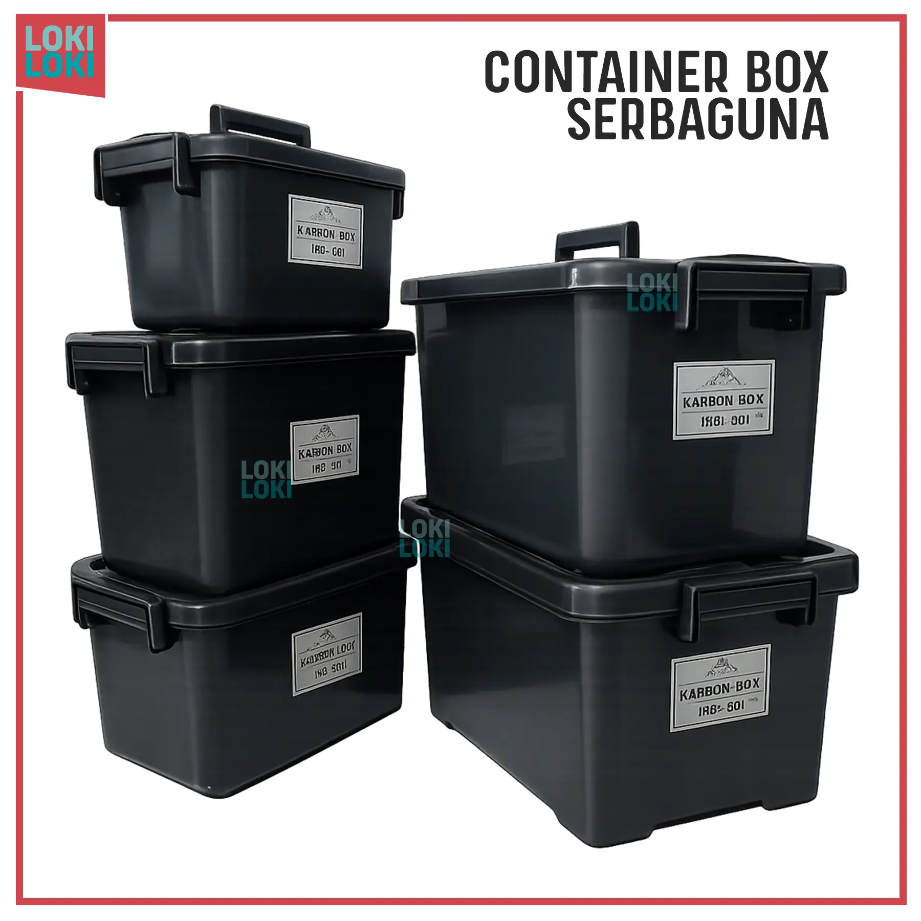 AKAKO Container Box Hitam Plastik KB40-KB12 Serbaguna dengan Roda & Pengunci Kapasitas 7-30 Liter Penyimpanan Kuat dan Kokoh