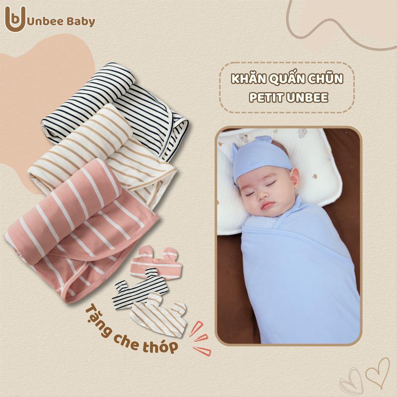  Khăn Quấn Chũn Sơ Sinh Cho Bé Ngủ Ngon UnBee Vải Petit Mềm Mát Có Che Thóp Cho Bé 0-2 Tháng 