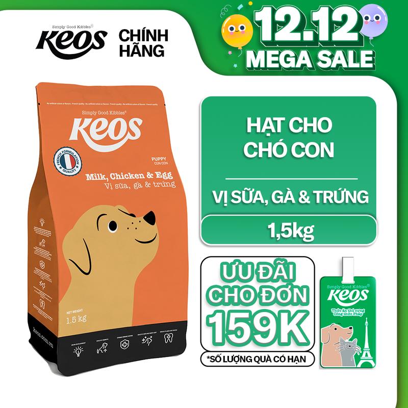  Thức ăn hạt cho chó con Keos vị Sữa Gà & Trứng giàu DHA & Omega 3-6  400g   1.5kg  