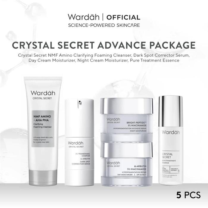 Gambar Wardah Crystal Secret Advance Package (foaming 100ml, Serum 30ml, day & night 30ml, Pure essence 50ml) dari Wardah Beauty Sumatra Kota Pekanbaru Tokopedia
