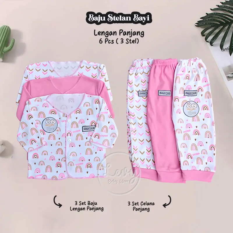 Chiyoko Baby 6Pcs/3 Stel Baju Bayi Panjang Celana Bayi Setelan Bayi Series 7