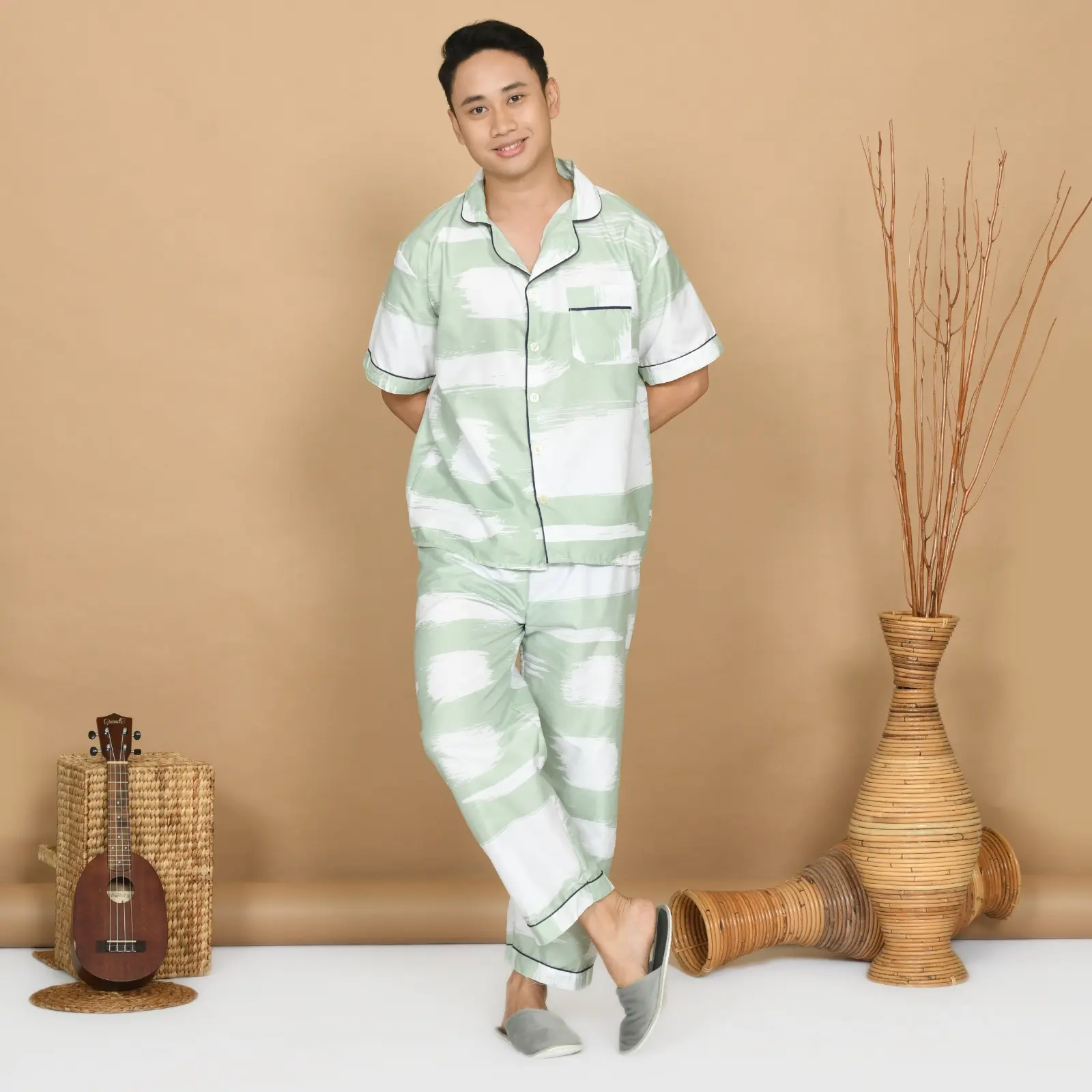 Nyenyak Piyama Pria CP (M, L, XXL ) Bahan Katun Sintetis / Motif Karakter / Setelan Baju Tidur Dewasa Cowok Lengan Pendek Celana Panjang - 1