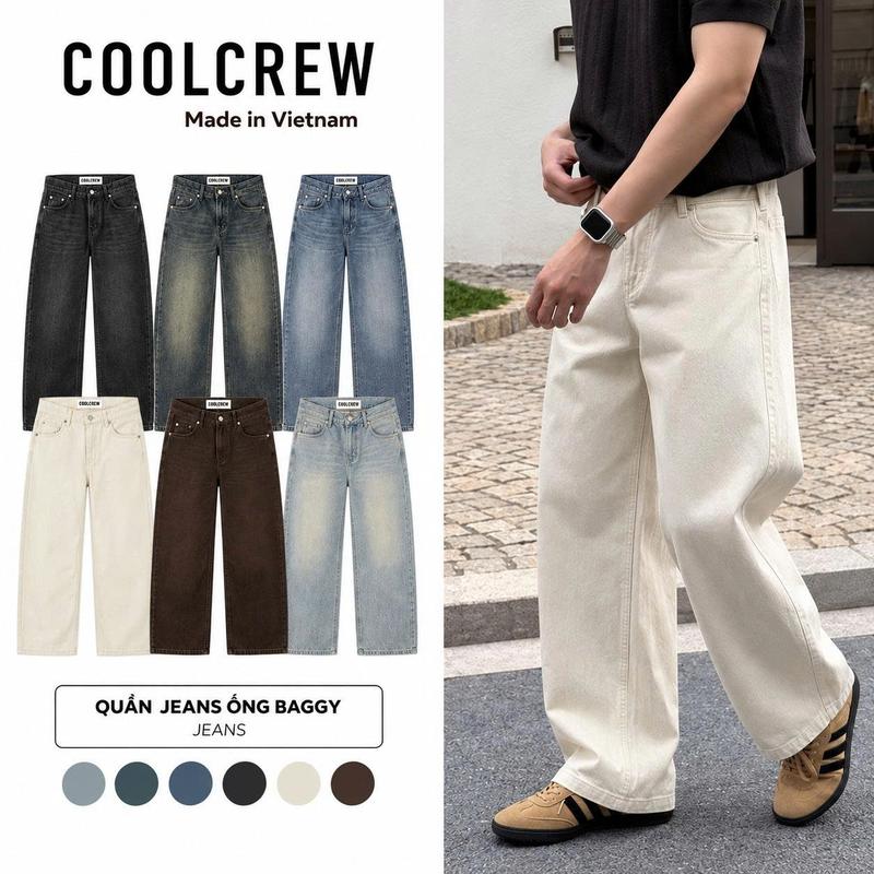 Quần Jeans Ống Baggy COOLCREW Unisex Nam Nữ Phong Cách Thời Trang Hàn Quốc QED127