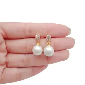 anting mutiara lapis emas model kekinian gold Earrings Elegan