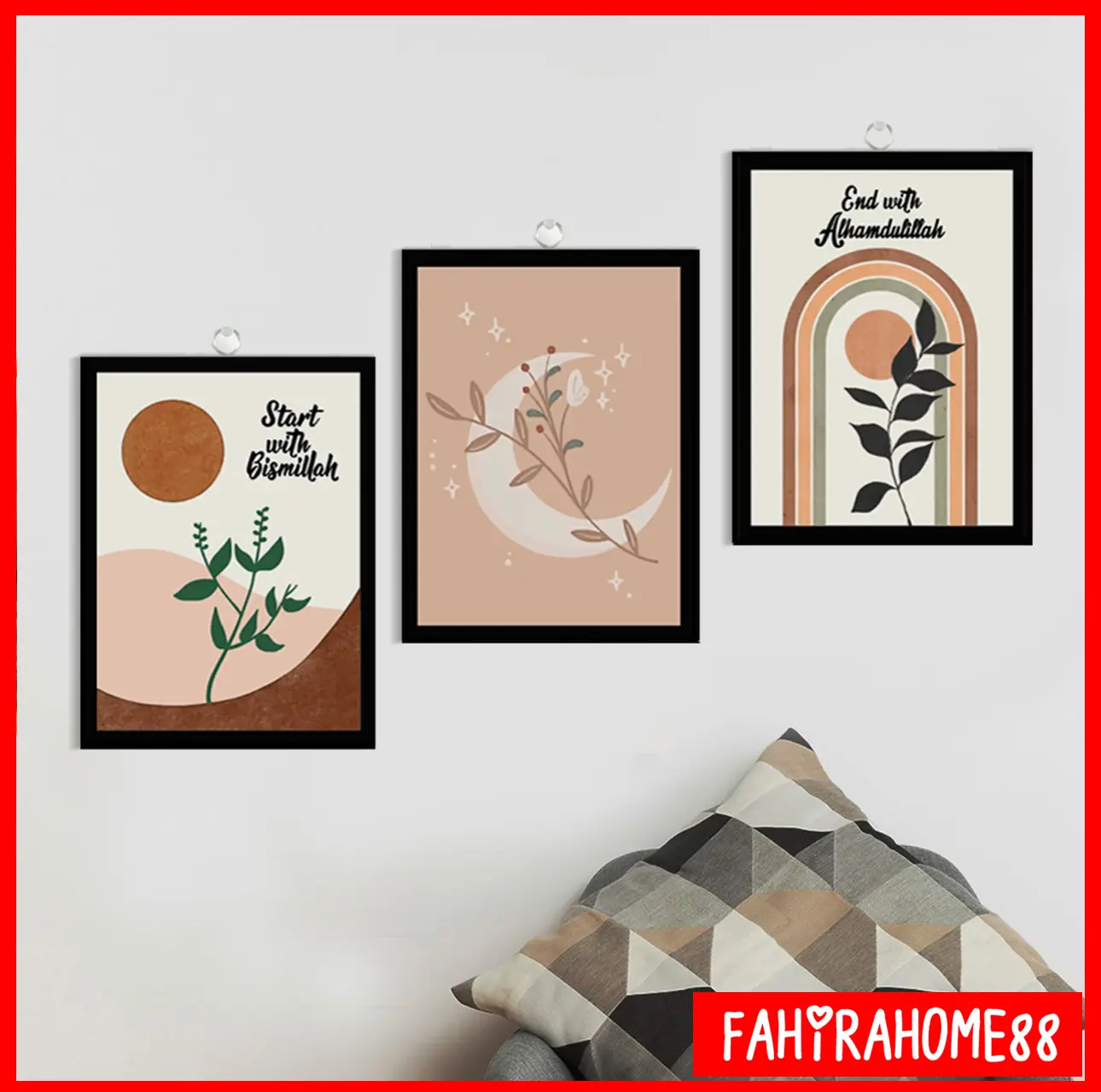 3 PCS Hiasan Dinding Bulan Minimalis Dekorasi Ruang Tamu Islami Kaligrafi Allah Muhammad Moon