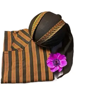 Surjan PRIA DEWASA Baju Adat Jogja Solo - Bahan Katun Rajut Motif Garis Garis Bonus Blangkon Katun Mori Kualitas Premium Size S-XXXL
