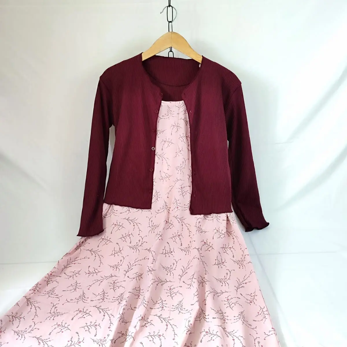 3.One Set Cardigan & Overall Dres Motif/Setelan Wanita