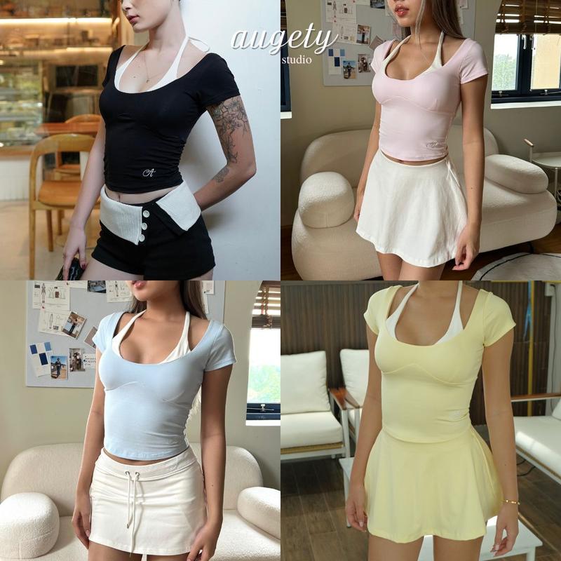 Áo Thun Croptop Nữ Tay Ngắn Thắt Dây Cổ, IVY TOP AUGETY