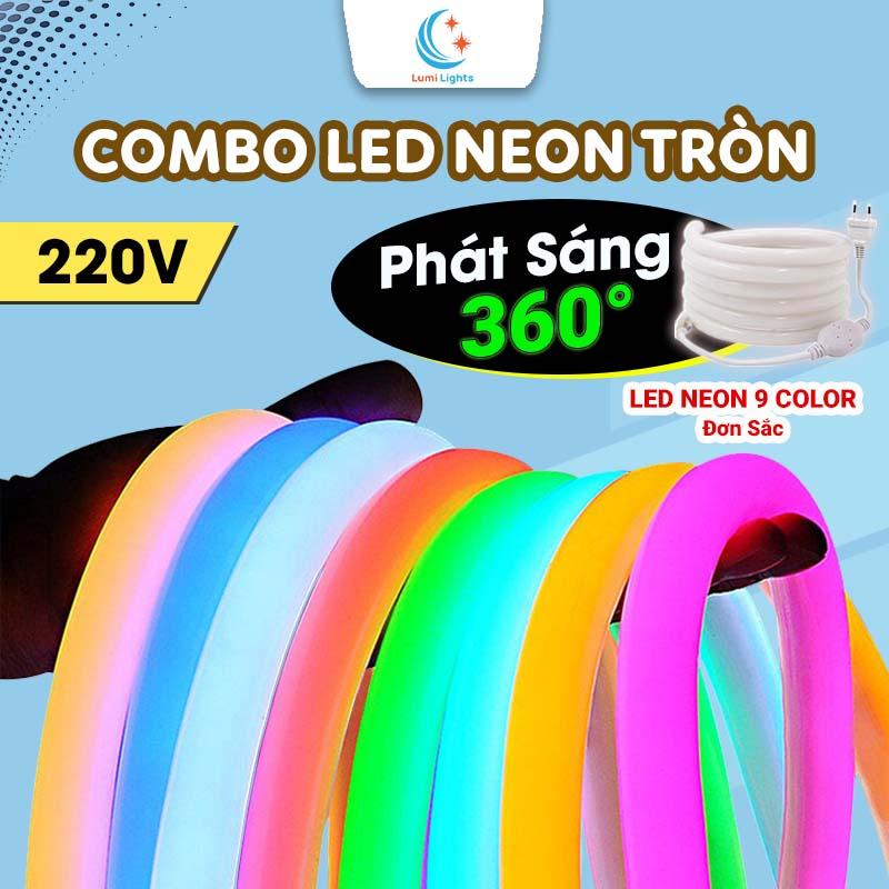 MẪU MỚI Combo Dây LED Neon Tròn 14mm - 10 Màu Phát Sáng 360 Độ Bọc Silicon Chống Thấm Nước Uốn Dẻo Linh Hoạt