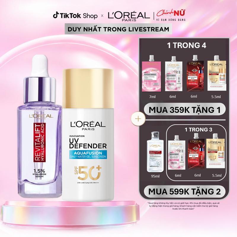Bộ đôi chống nắng UV Defender Aquafusion Water Gel 50ML & Serum siêu cấp ẩm,…