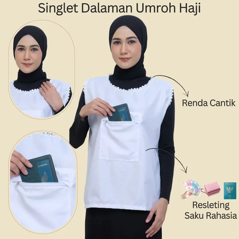 Perlengkapan pakaian Ihrom Paket Haji Dan Umroh Gamis Bergo Singlet Celana Sarung Tangan Tas Batu Jumroh 2