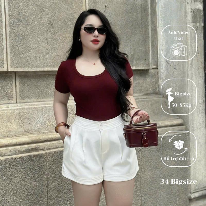 Áo cổ U tay ngắn 34AT058, áo thun bigsize tay ngắn cổ chữ U cho nữ kiểu dáng trẻ trung năng động đi choi đi làm