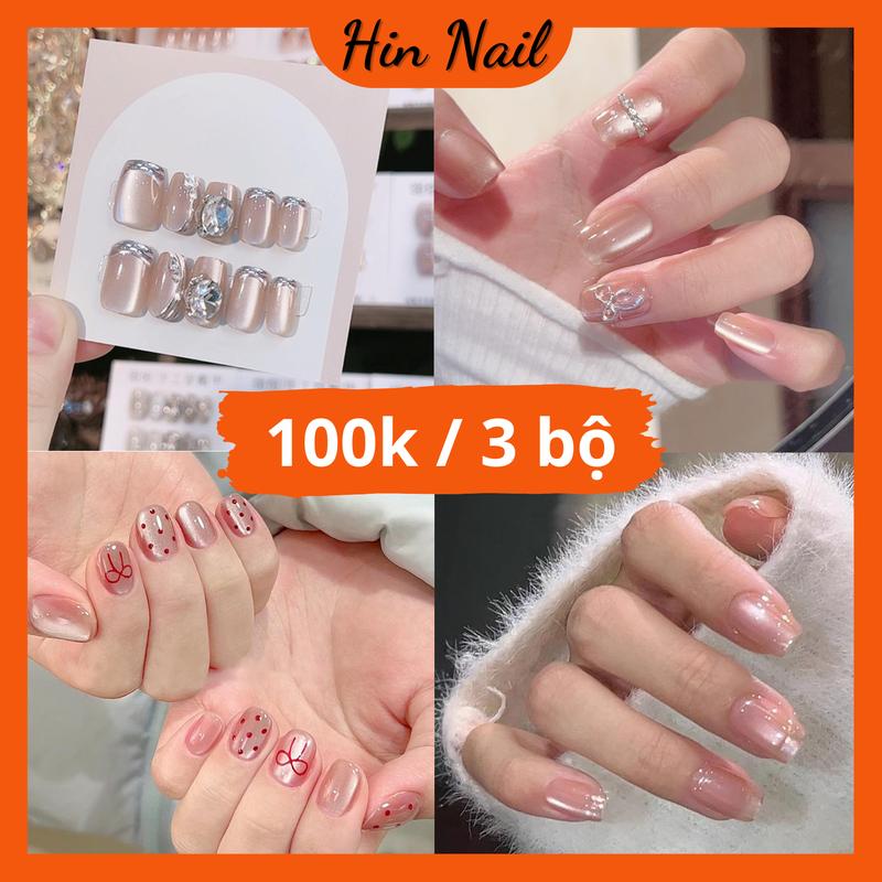 Tổng Hợp Nail Ngắn Sang Chảnh Mắt Mèo Đính Đá Hin Nail Size - 24-30 cái - Làm Nail