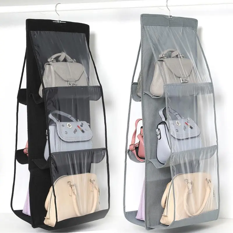 6 Pocket Foldable Hanging Bag 3 Layers Folding Shelf Bag Purse Handbag Organizer Door Sundry Pocket Hanger Storage Closet Hanger