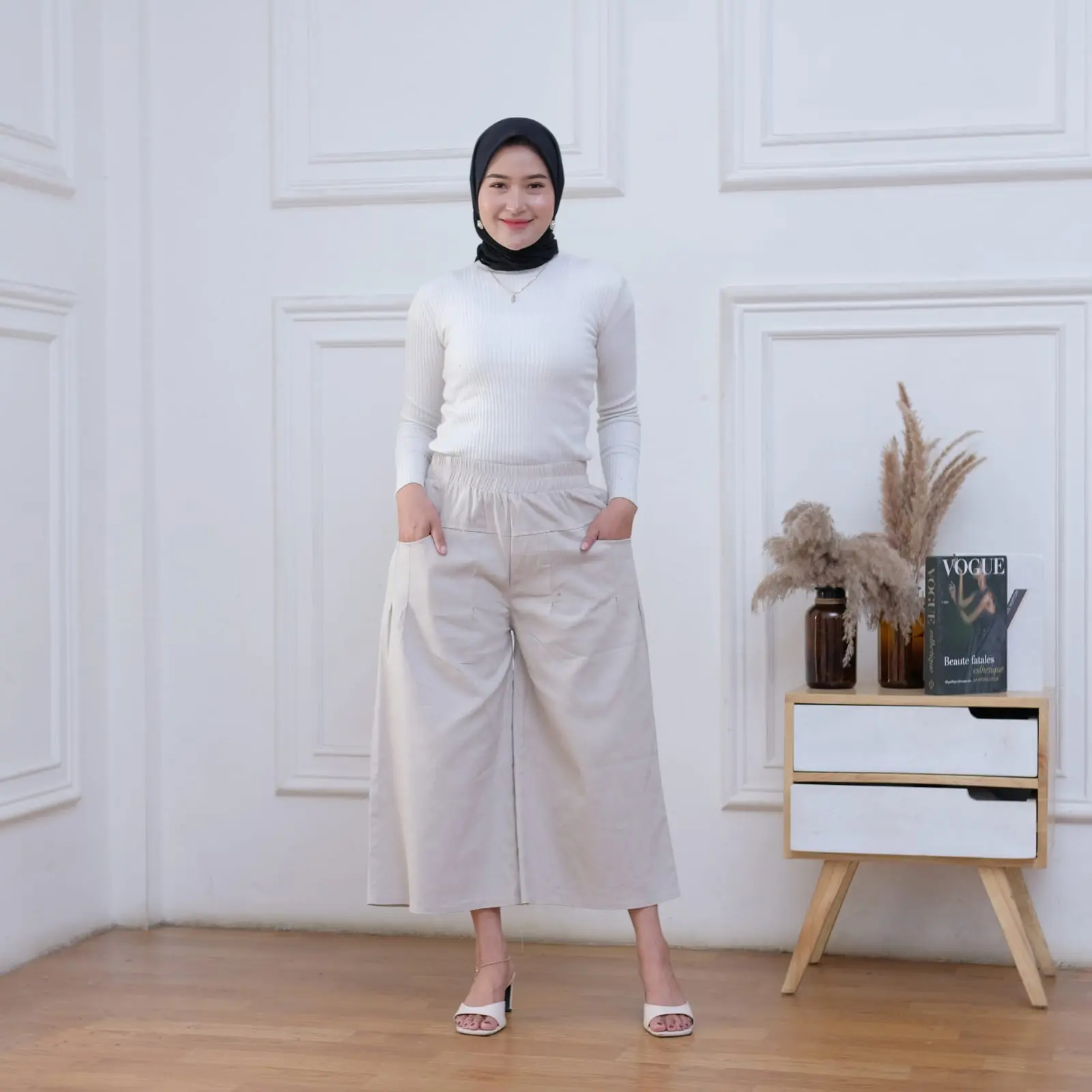 Celana Haruka Pants Bahan Twill Street Katun Combed Polos Regular-Leg - Kancing Nyaman Panjang Remaja Santai Wanita Lembut