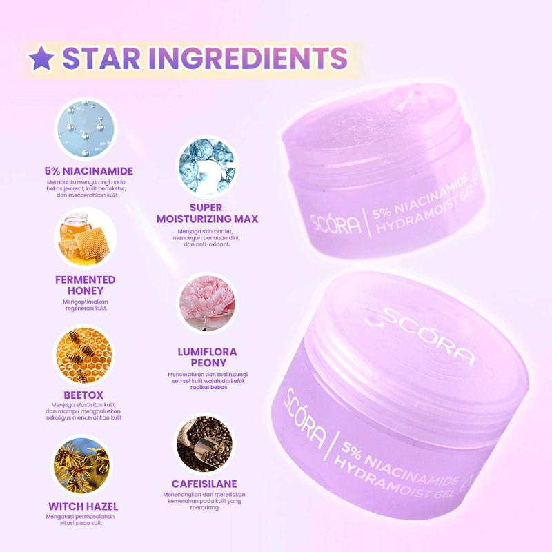 SCORA 5% Niacinamide Hydramoist Gel 40ml Pelembab Wajah yang Mencerahkan Kulit Memperbaiki Skin Barrier dan Perfecting Make Up moisturizer 3x mencerahkan 5