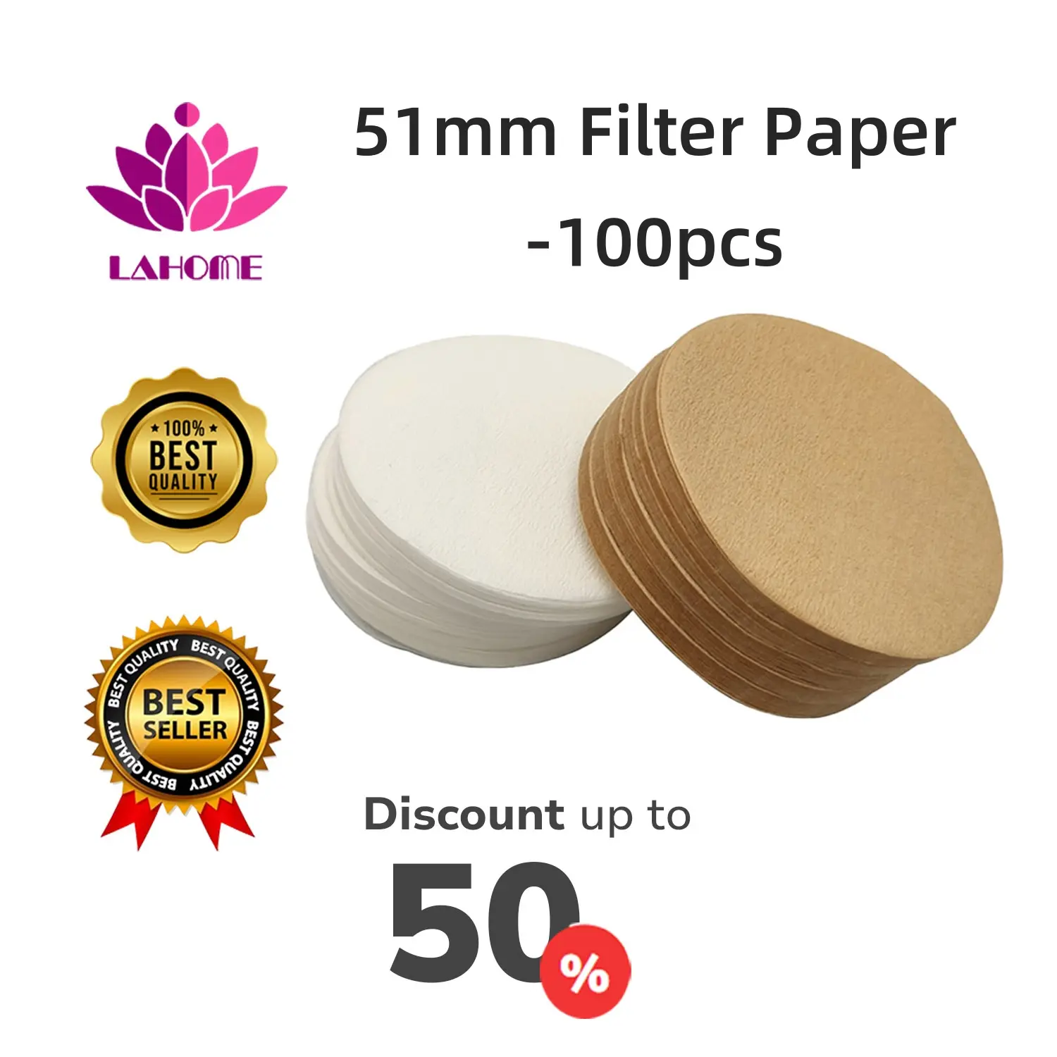 LAHOME 100pcs Kertas Saringan Kopi Bulat Wooden Coffee Filter Paper For Moka Pot Espresso Bottomless Portafilter