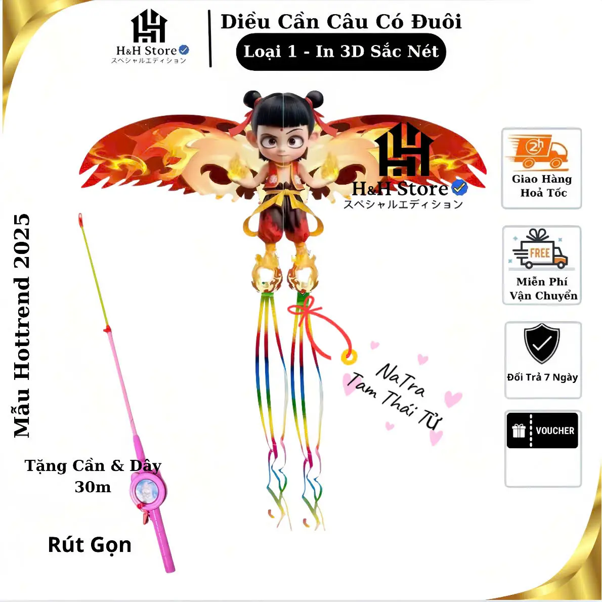 [ Diều Chọn Mẫu ] Diều cần câu 3D cho bé họa tiết hoạt hình dễ thương, Kích Thước 50x80 cm Tặng kèm cần và dây 30 mét - Đồ Chơi