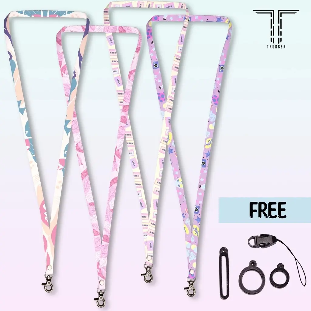 Lanyard id card holder  lanyard aesthetic lanyard cewek tali hp Lanyard name tag free 3pcs karet dan kait HP TRB5