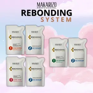 Makarizo Profesional Rebonding System Straightening Kid Step 1&2 2x120ml / Pelurus / Smooting Rambut / Gold Edition / Super Gold / Anti Resistent