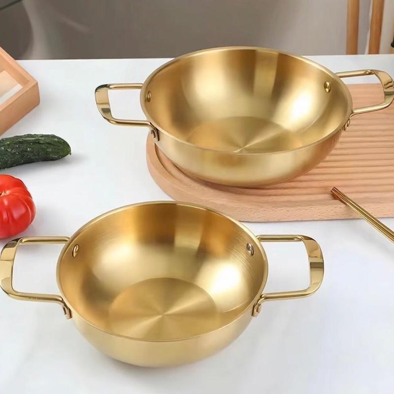 Combo 2 Chảo Mạ Vàng size 20cm, Chất Liệu Thép Không Gỉ Màu Vàng Sang Trọng Phong Cách Hàn Quốc, chao