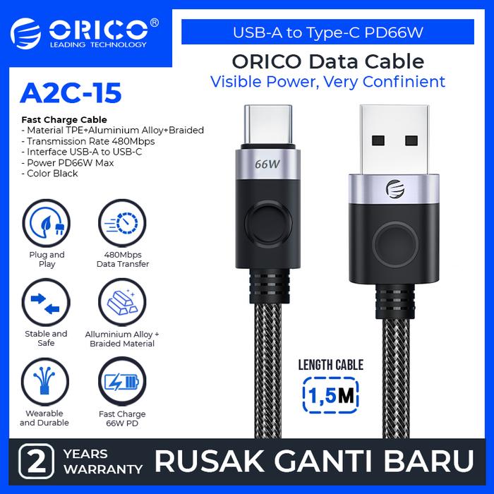 Gambar ORICO USB-A to Type-C PD66W fast charging cable - A2C-15 - Black dari ORICO INDONESIA Official Shop Kota Administrasi Jakarta Utara 5 Tokopedia