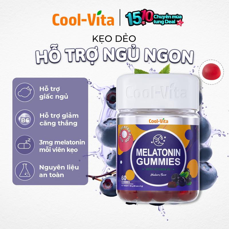 [Live] Kẹo Dẻo Melatonin Hỗ Trợ Giấc Ngủ Ngon Sleep Well Gummies & Hỗ Trợ Giảm Căng Thẳng Vị Việt Quất Kết Hợp Vitamin B6 Coolvita – (60 viên x 3g)/hộp