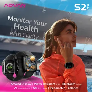 ADVAN Smartwatch S2 PRO AMOLED Display 1.95" inch Slim AI Voice Assistant Bluetooth Call Waterproof IP68 Touchscreen Health Monitoring