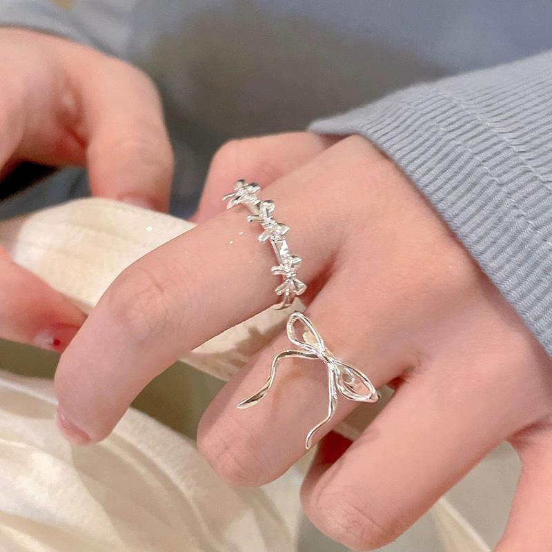 Product Introduction of Korea bow ring set female silver color ins summer student birthday gift 14