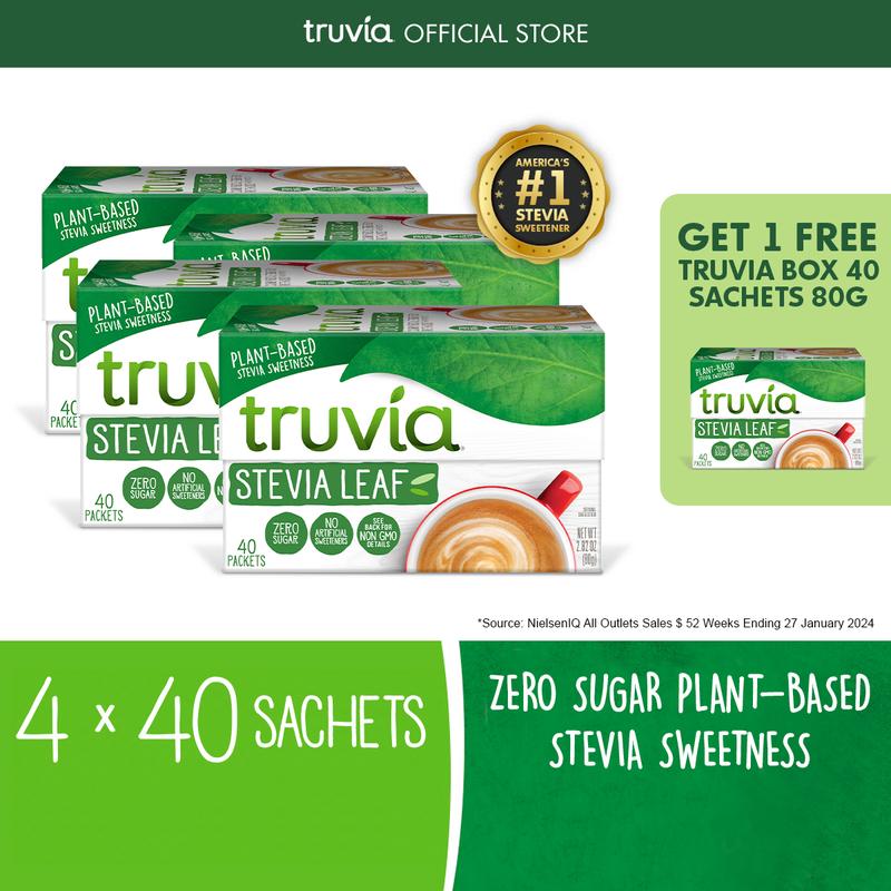 Truvia Stevia Leaf Sweetener, 4 Boxes x 40 Sachets (80g) Zer - TikTok ...