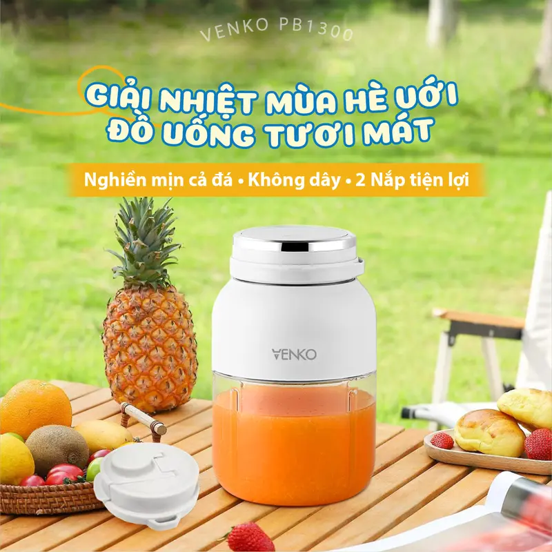 Máy xay sinh tố Venko VK-PB1300 Dung tích 1300ml Lưỡi dao 10 cánh Xay mạnh mẽ Máy xay sinh tố cầm tay không dây dùng pin 1