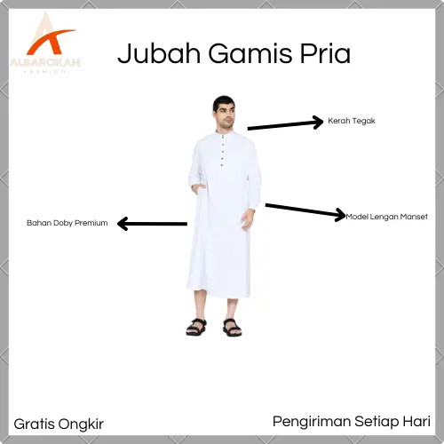 Jubah Gamis Pria Slim Fit Gibran Series Manset Lengan Panjang
