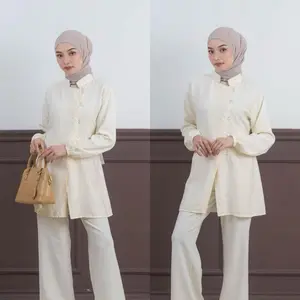 [READY] ORVÉA Jema Pearl Tunik Linen - Baju Tunik Wanita Elegan dengan Kancing Pearl Premium & Cutting Loose untuk Daily Look atau Semi Formal Atasan Muslim Panjang Basic Casual Cantik Mewah Nyaman