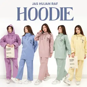RAF Jas Hujan Hoodie Pria Wanita Anti Rembes Waterproof Kain PVC Tebal Elastis