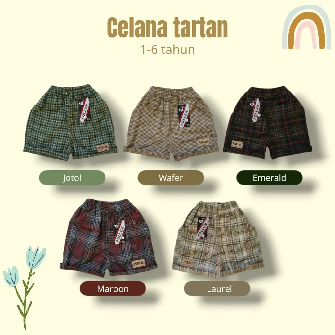 KATOKKU - Celana Tartan Pendek Anak 1-6 thn variasi Terkeren Katun Akrilic