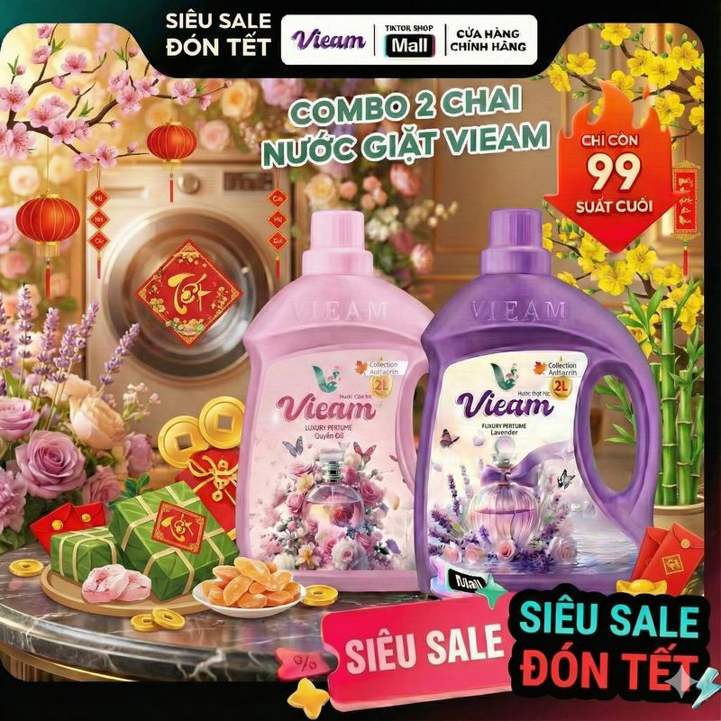 Combo 2 can Nước Giặt Xả Vieam Luxury Perfume - Collection Autumn 2L - Làm Sạch